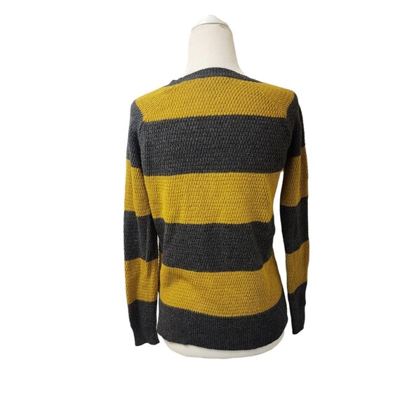 Madewell Knit Grey Mustard Yellow Striped Sweater Women's XS - Picture 2 of 8